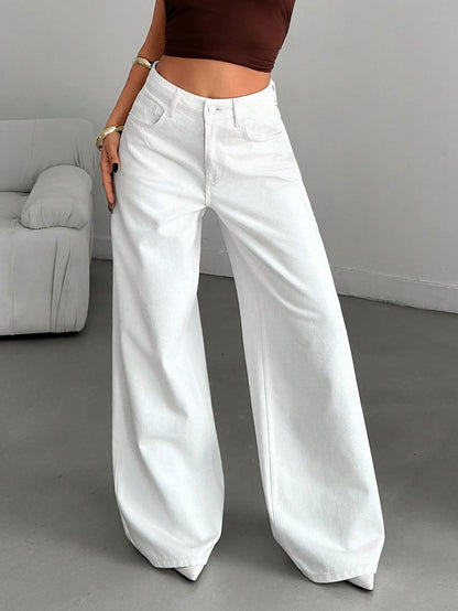 Jeans met hoge taille en rechte pijpen, losse jeans k tot op de grond, casual katoenen lange broek voor de lente/zomer, geschikt voor kantoor, dates, werk, en ook een elegante keuze voor dames op Valentijnsdag en Nieuwjaar. Witte lange broek.