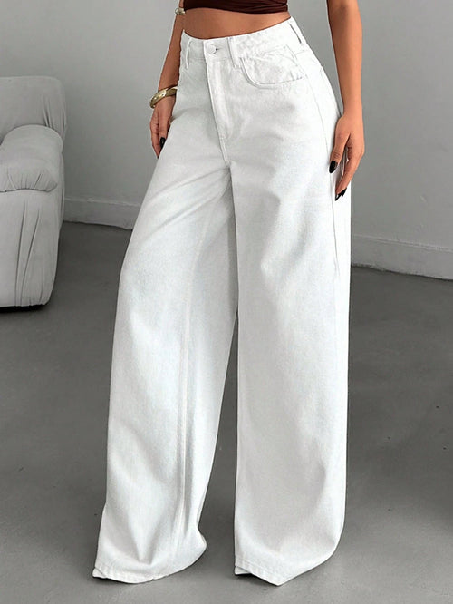 Jeans met hoge taille en rechte pijpen, losse jeans k tot op de grond, casual katoenen lange broek voor de lente/zomer, geschikt voor kantoor, dates, werk, en ook een elegante keuze voor dames op Valentijnsdag en Nieuwjaar. Witte lange broek.