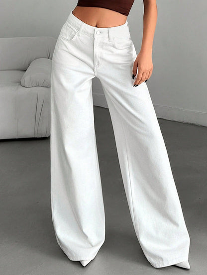 Jeans met hoge taille en rechte pijpen, losse jeans k tot op de grond, casual katoenen lange broek voor de lente/zomer, geschikt voor kantoor, dates, werk, en ook een elegante keuze voor dames op Valentijnsdag en Nieuwjaar. Witte lange broek.