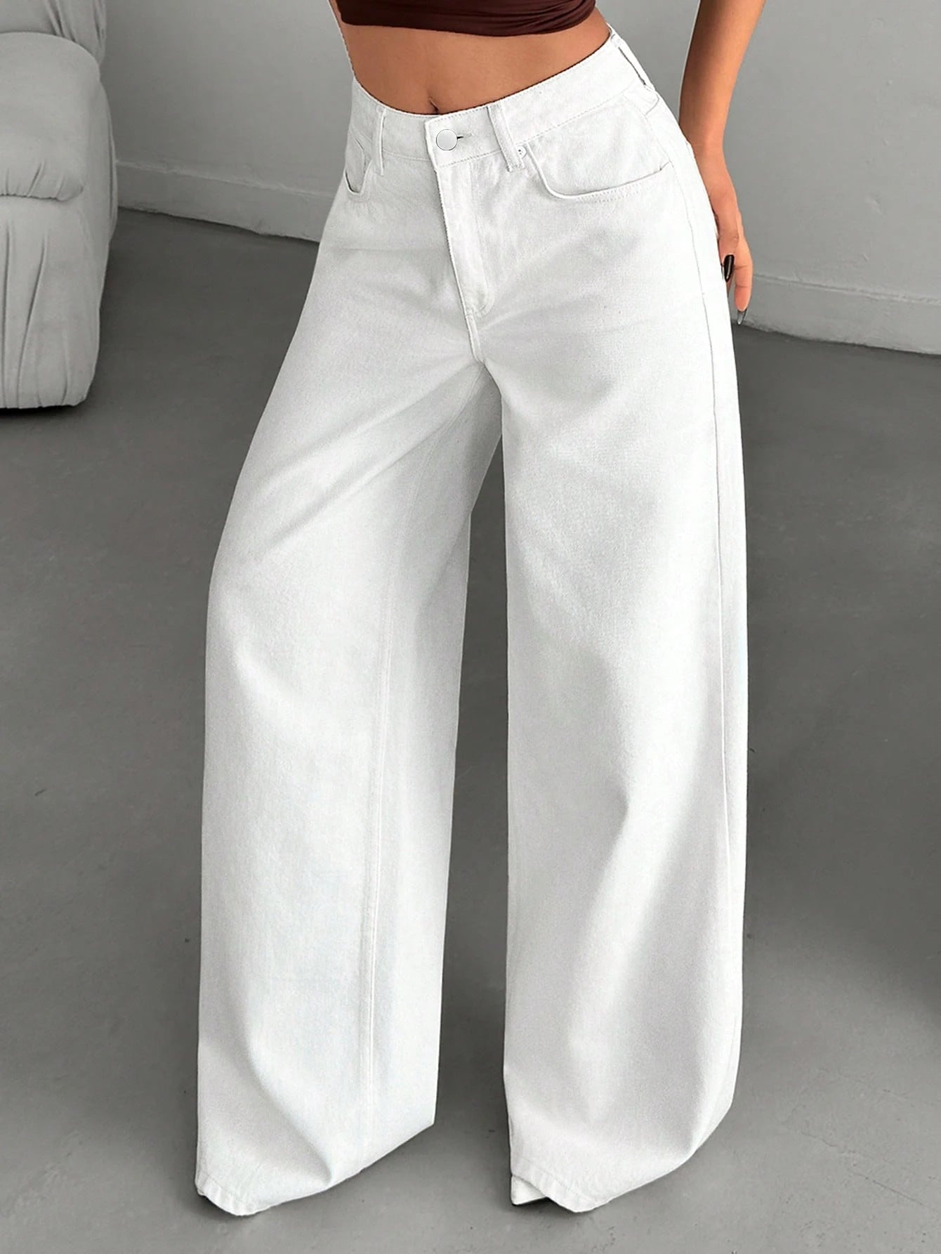 Jeans met hoge taille en rechte pijpen, losse jeans k tot op de grond, casual katoenen lange broek voor de lente/zomer, geschikt voor kantoor, dates, werk, en ook een elegante keuze voor dames op Valentijnsdag en Nieuwjaar. Witte lange broek.