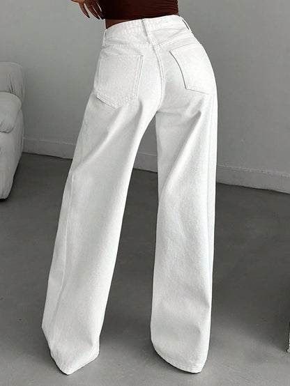 Jeans met hoge taille en rechte pijpen, losse jeans k tot op de grond, casual katoenen lange broek voor de lente/zomer, geschikt voor kantoor, dates, werk, en ook een elegante keuze voor dames op Valentijnsdag en Nieuwjaar. Witte lange broek.