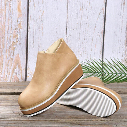 Dames Enkelboots met Rits – Zwart Leer, Plateau Hak voor Casual en Avondkleding