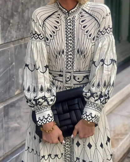 Eulalia - Retro Staande Kraag Boho Jurk