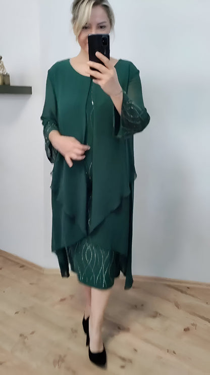 Claudia™ - Elegante vloeiende jurk met overlay